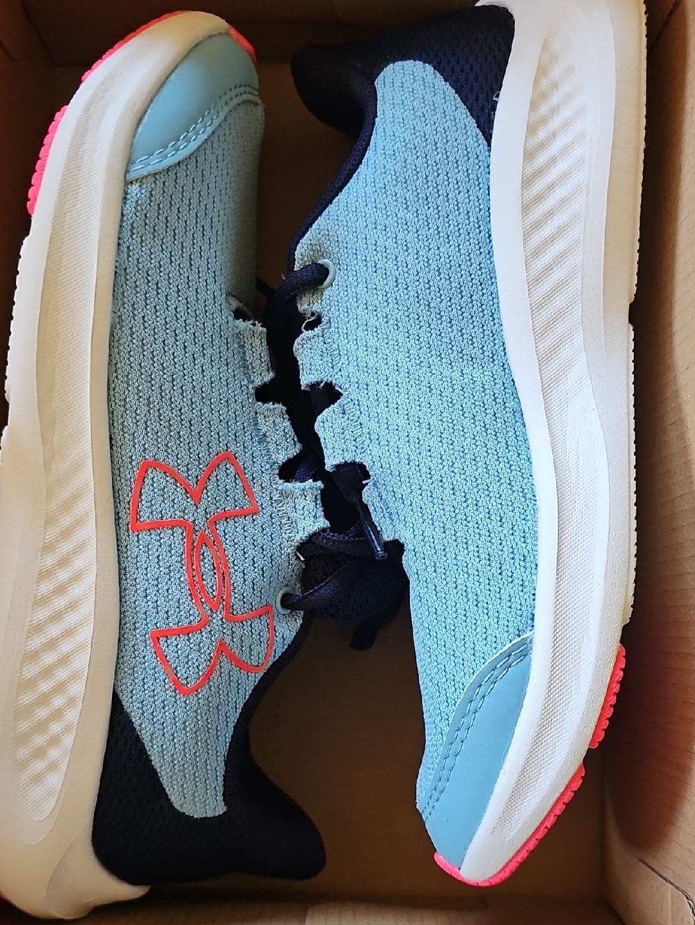 NWT Under Armour Light Blue and Navy Girls' Athletic Sneakers with Pink Accent